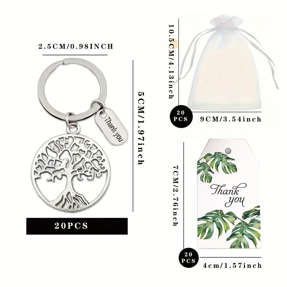 TEMU Regalo para Ella/Él 60 piezas/20 sets Árbol de Set de regalo de llaveros 20 piezas, que 20 tarjetas de agradecimiento de , 20 bolsas de organza