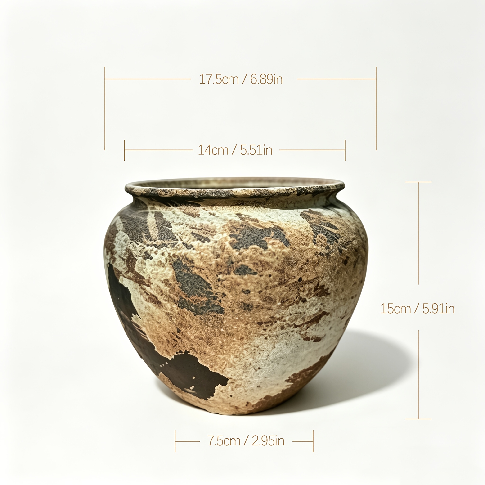 Rustic Wabi-Sabi Ceramic Flower Pot, Approx 15.24cm Tall Wide Mouth Planter, Weatherproof Pot with Drainage, Perfect for Indoor Desktop, Shelf Decor & Outdoor Patio, Deck, Garden, Farmhouse & Cottagecore Style, Natural Earthy Tone Gardening Gift,home