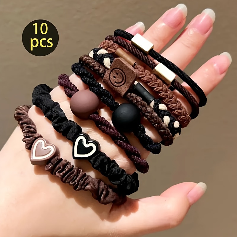 

10 Sets Of High Elasticity Durable Leather Sleeves, Headband, Rubber Bands, Women's Hair Tie, High-end Rubber Bands, Simple Temperament Hair Rings