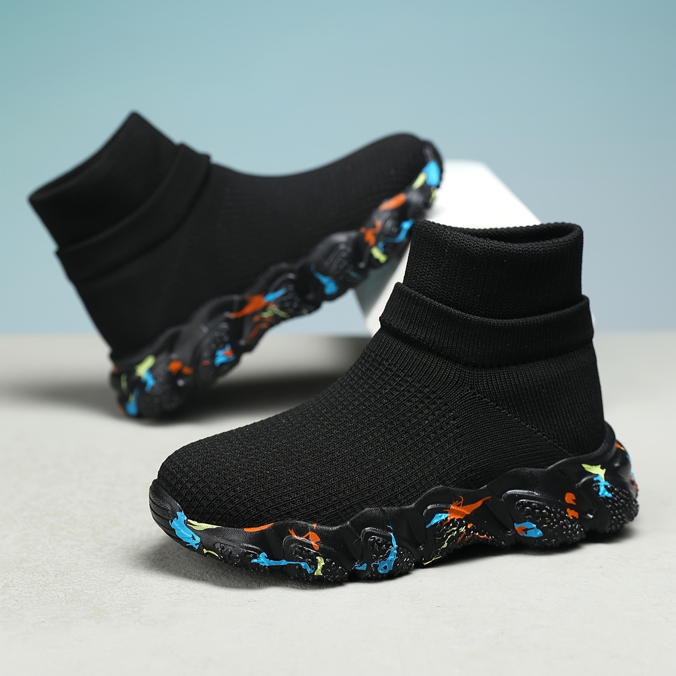 kids high top sock sneakers colorful bottoms stretchy soft Temu