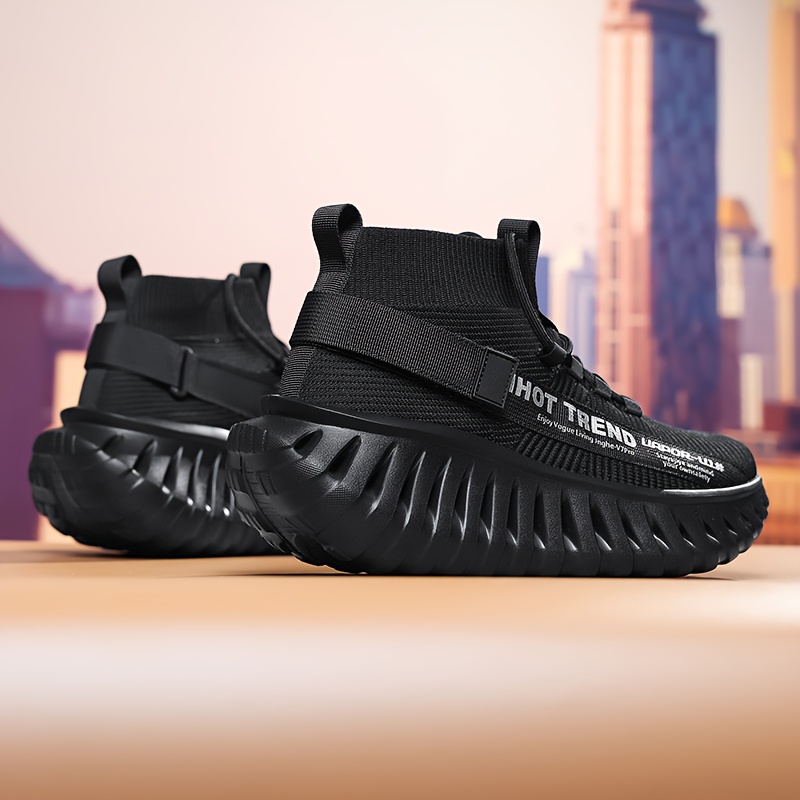 Men's Fashion Mid-Top Shoes, Men's Casual Sneakers, Breathable Mesh, Lightweight and Shock-Absorbing, Wide Elastic Band Design for a Snug Fit