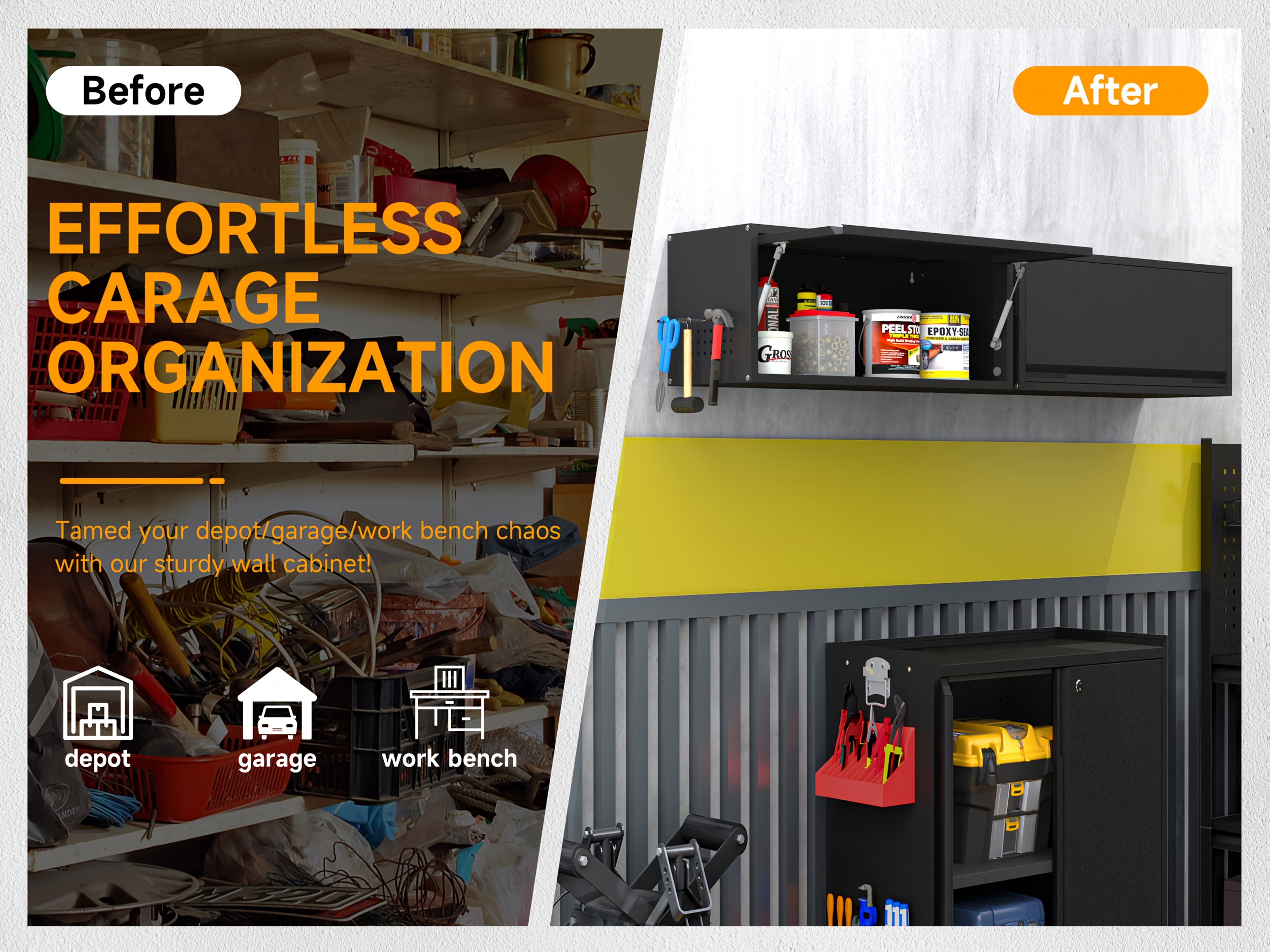 Metal Storage Cabinet | Garage Wall Cabinet with Up-Flip Door, 31.5