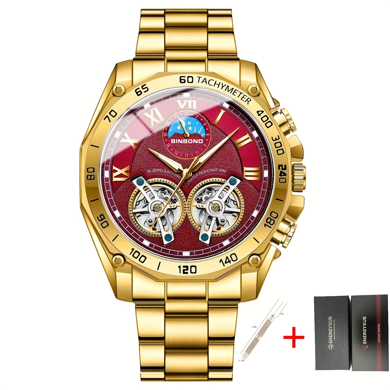 TEMU Binbond Luxury Men Watches Fashion Decorative Dial Casual Sports Wristwatch Men's Clock, Without Battery