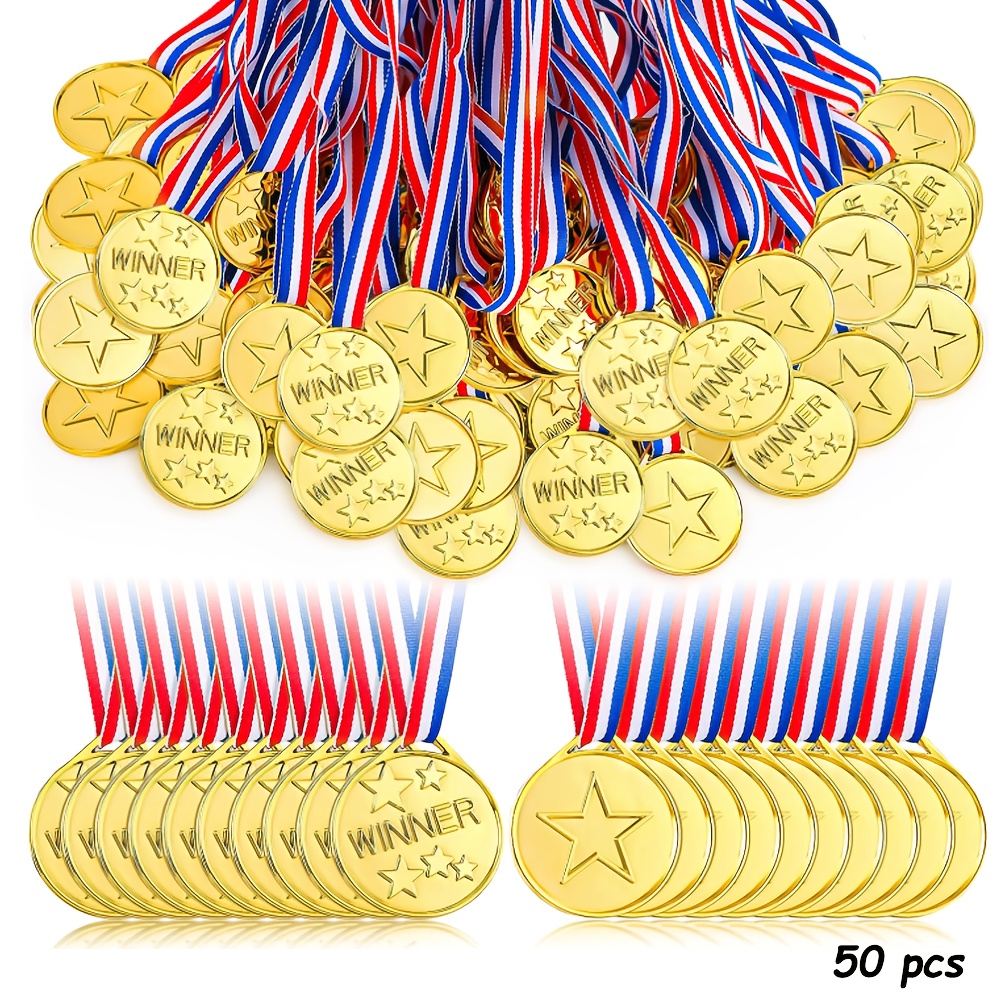 E-shop Geschenk für Sie/Ihn 30/50 Stück goldene Mini-Medaillen aus Kunststoff, Multi-Artikel Party-Geschenkpackung, geeignet für Spiele und Feiern,