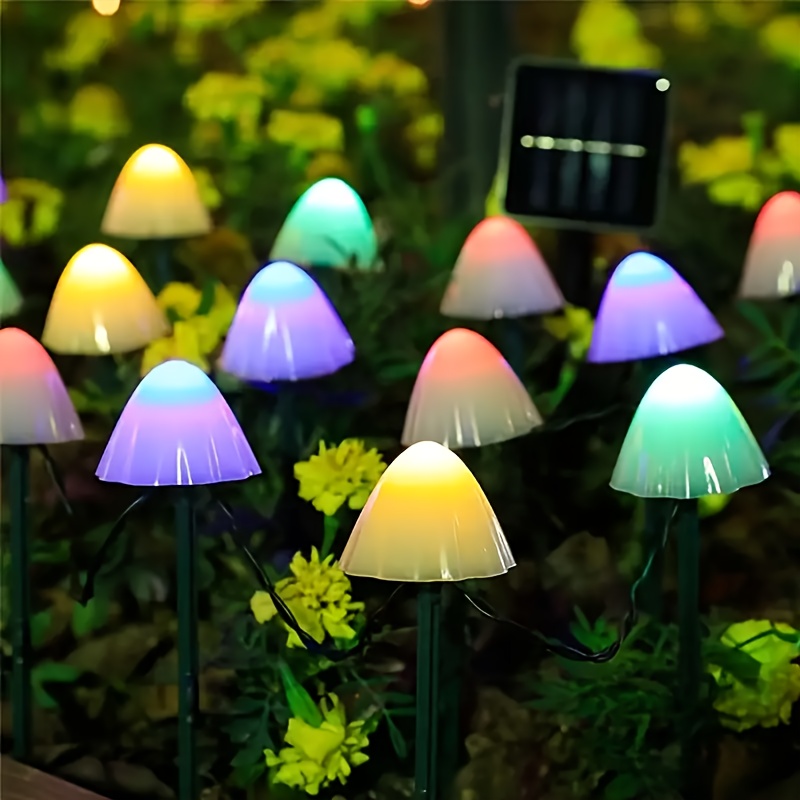 TEMU 20pcs, Mushroom Solar Lights Set Of Fairy Solar String Lights, 8 Outside Solar Pathway Lights, Outdoor Decoration For Garden, Backyard, Lawn,