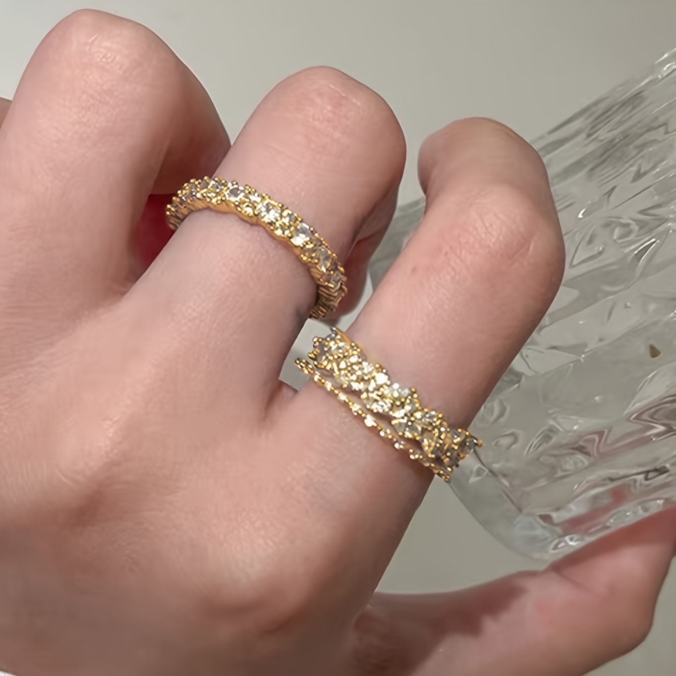 5pcs Elegant Minimalist Cube Zirconia Open Ring Set
