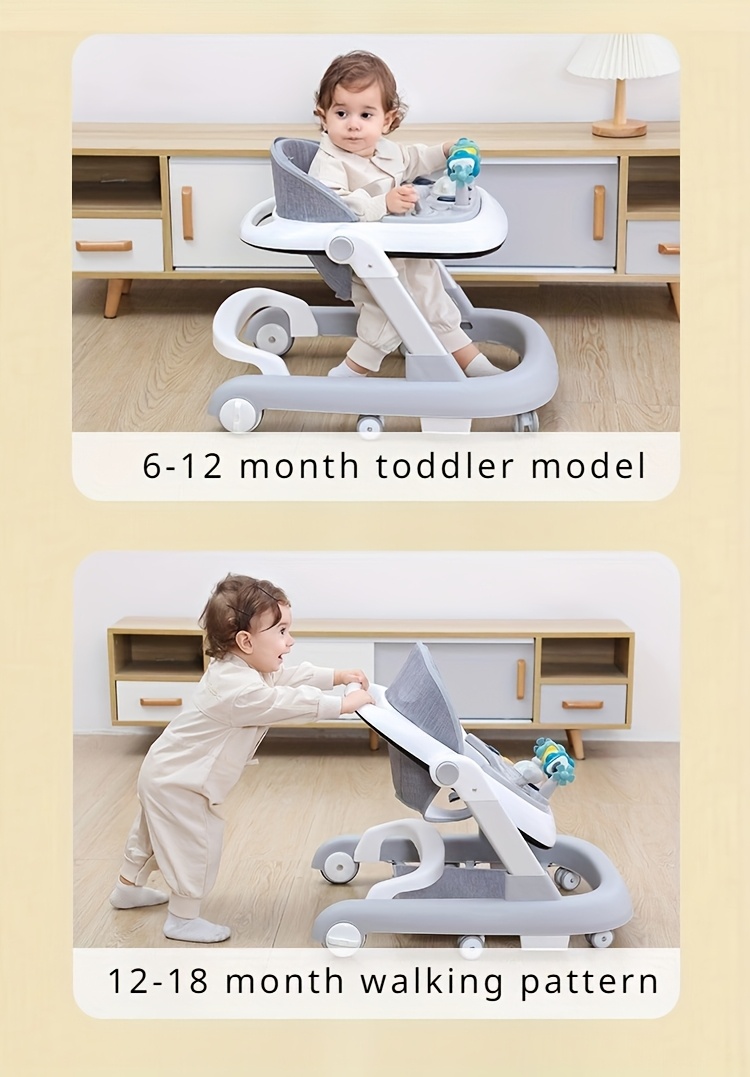 1pc grey adjustable height baby walker with wheels anti io legs auxiliary brake multi functional learning car for 6 18 months toddler anti     push toy details 2