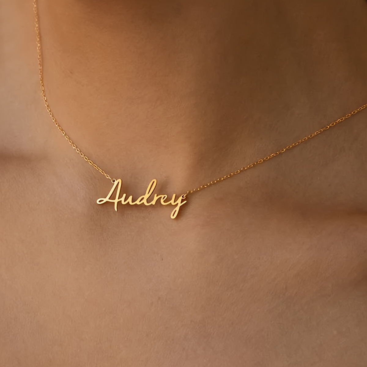 TEMU 1pc Custom Name Necklace For Women - Personalized Stainless Steel Jewelry With Golden-tone Engraved Name, Elegant Collar Chain Accessory For