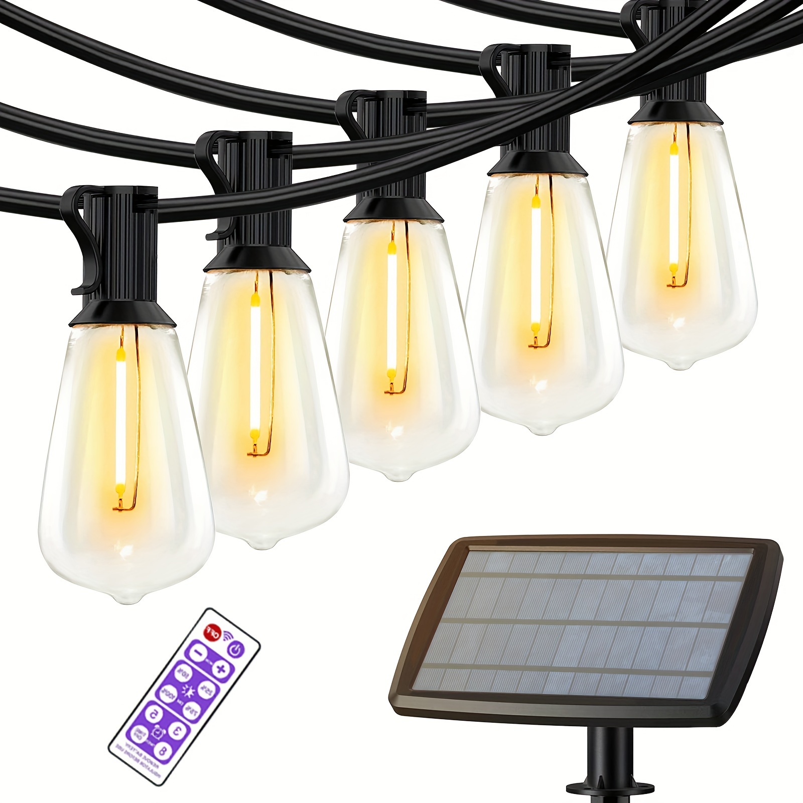 

60/100ft Solar String Lights Waterproof, 15+1/30+2 Led Shatterproof Bulbs 4 Light , For Camping Holiday , Version Comes With A Remote Control And The Charging Port Is Upgraded To A Type-c Port