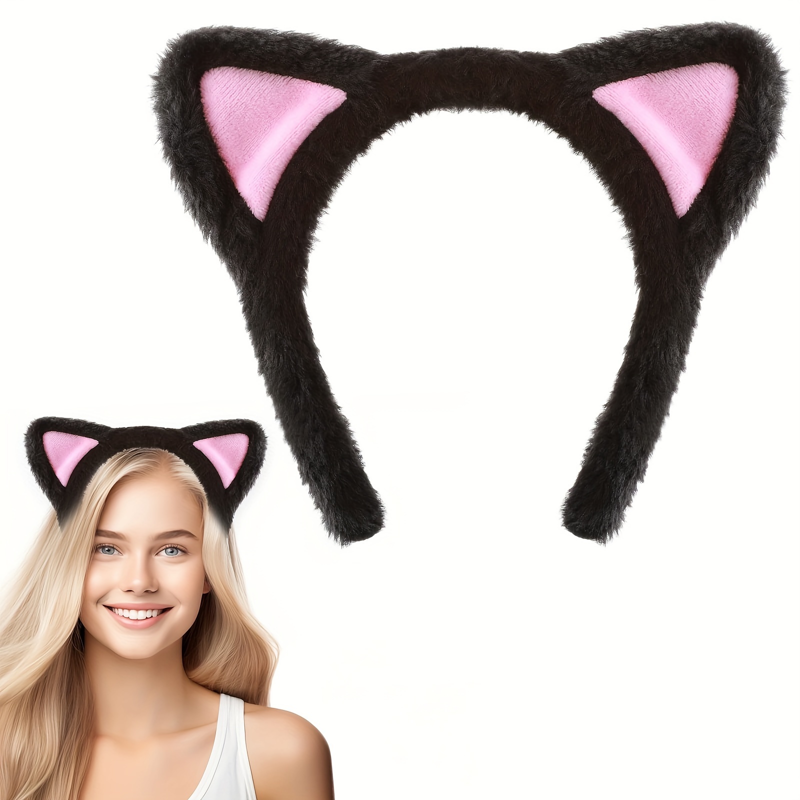 Cat Ears Headbands - Plush Soft Cute Washing , Fuzzy Kitten Makeup Hair Headbands Skincare Spa Yoga Halloween Parties Cosplay ()
