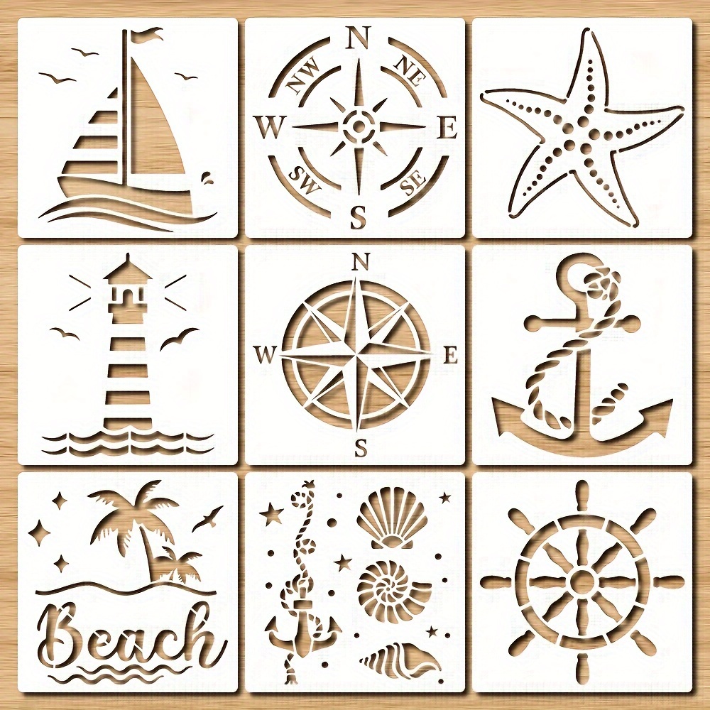 

9- Set - 5.9" Reusable Plastic Anchor, , , , Starfish, , , , For Wood, , , Furniture Painting