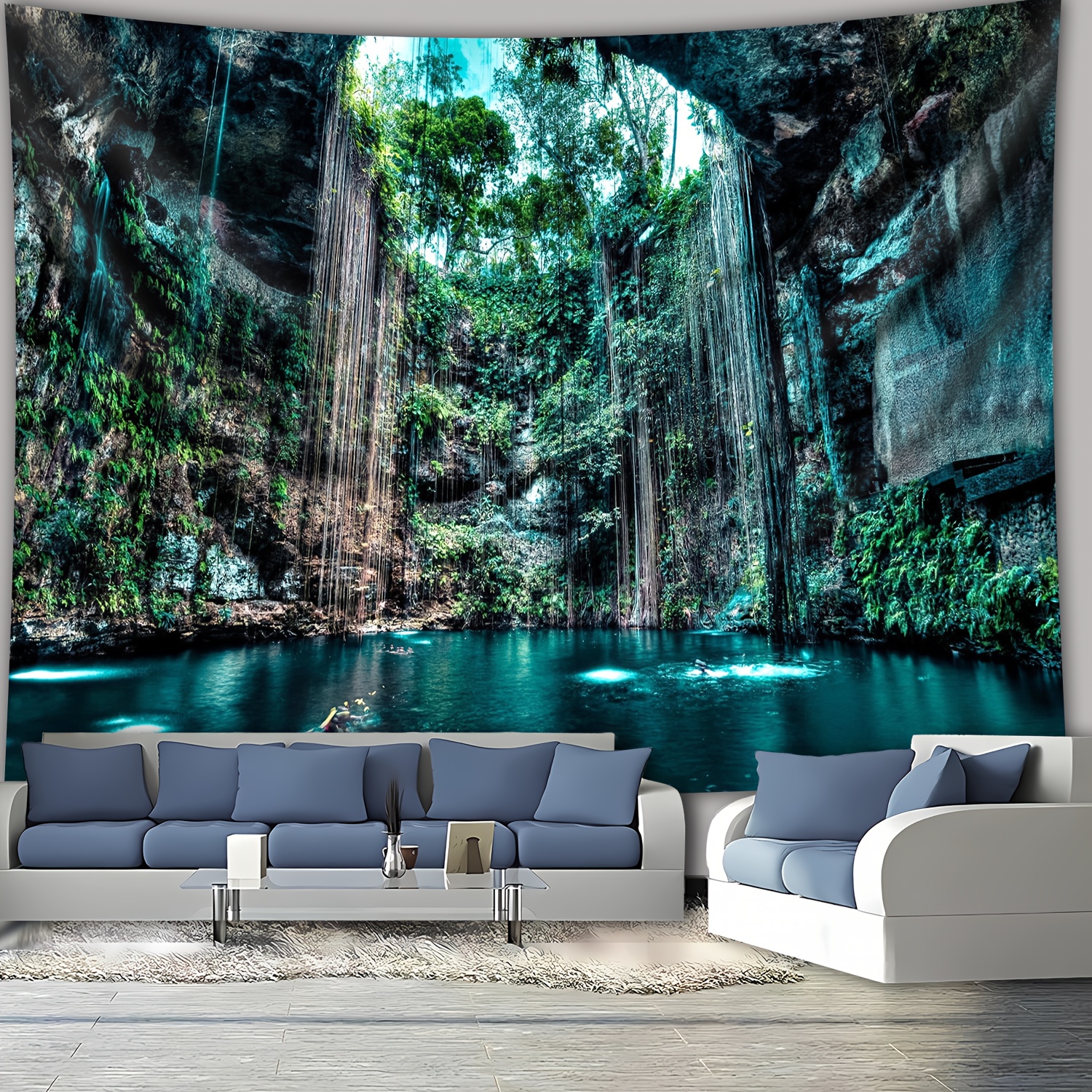 Natural Cave Swimming Pool Wall Tapestry Large Landscape Decor_voghion.com