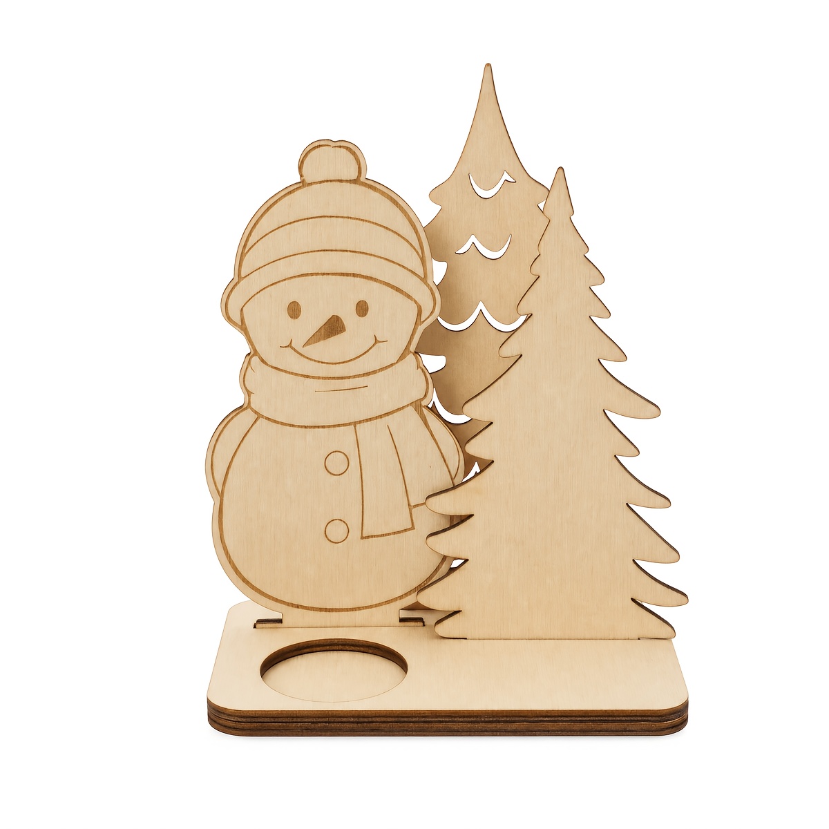TEMU Juego de 4 candelabros navideños de madera para de mesa - Diseño navideño y grabado con láser - Decoración festiva para pintar con personajes y