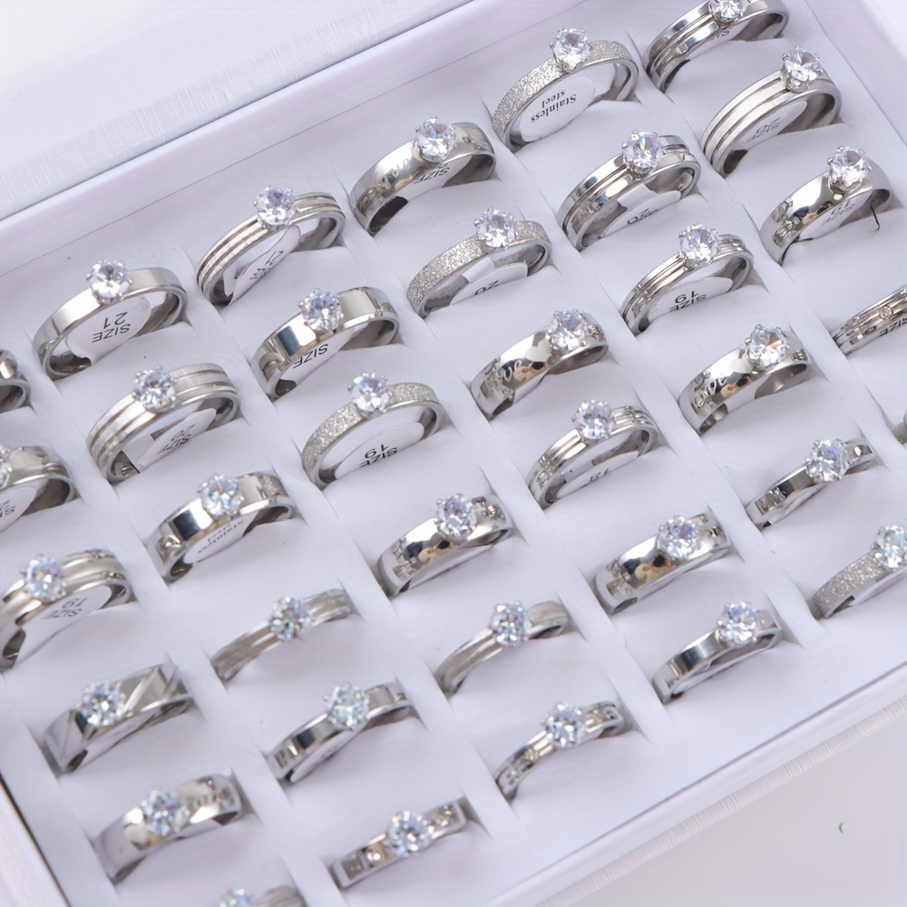 15pcs elegant mixed color stainless steel ring set with sparkling rhinestones   engagements anniversaries parties details 9