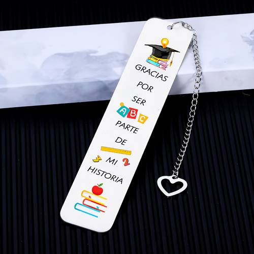 marcapáginas de agradecimiento para profesor de español, marcapáginas de metal grabado con de , regalo de agradecimiento para profesores, regalo de graduación para educadores