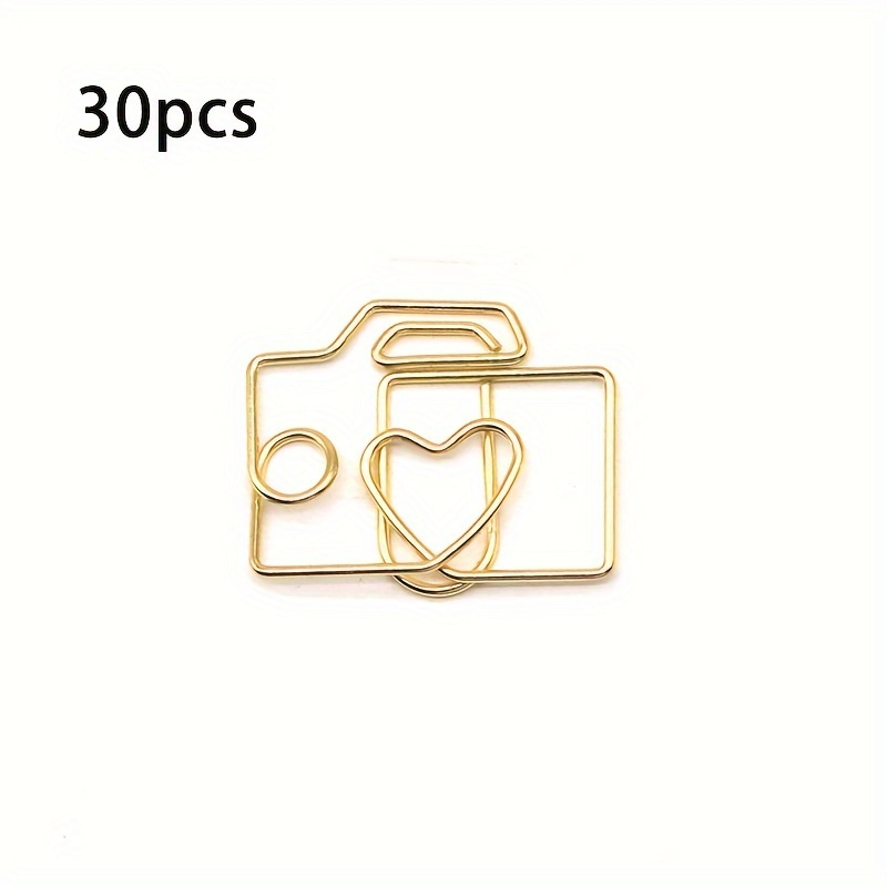 Image of 30pcs Camera-shaped Paper Clips, Golden & Rose Golden Metal File Holders, Office Stationery Supplies, Iron Bookmark, Glue Fastening, Desk Organizers