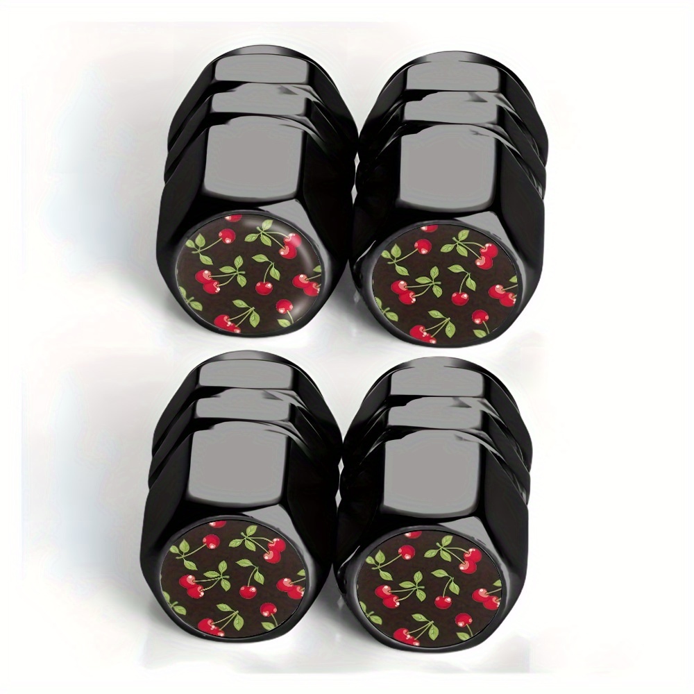 TEMU 4pcs Tire Valve Caps On Black Dark Background - Suitable For Cars, Trucks, Suvs And Motorcycles, Durable Aluminum Alloy, Stylish And Practical