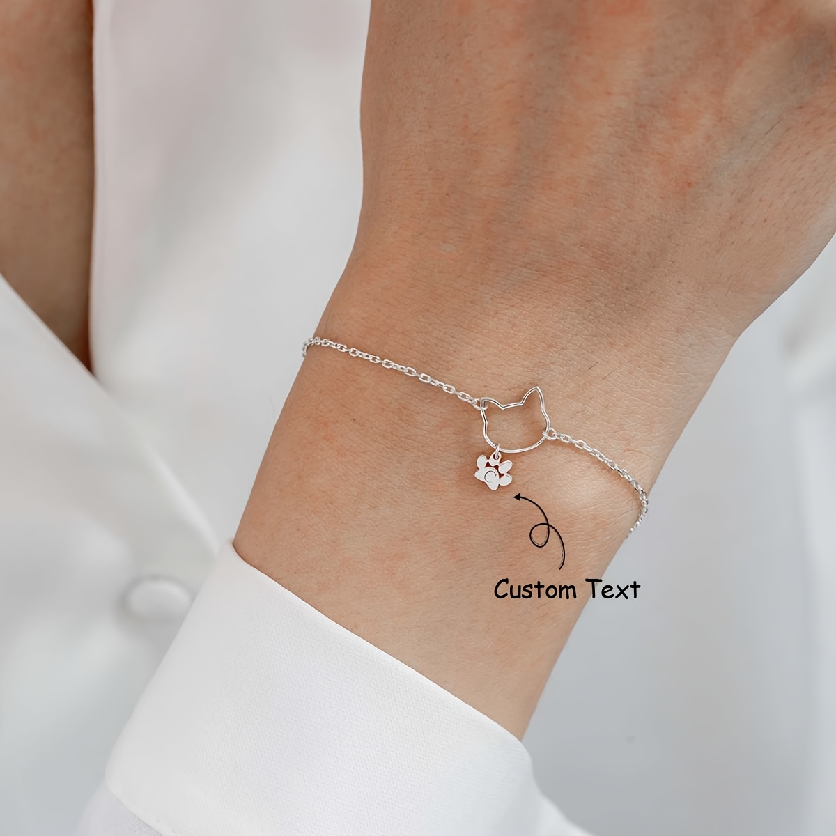 Image of Custom Name/initial Cat Face & Engraved Paw Print Bracelet - 18k Gold Plated Plated 304l Stainless Steel Jewelry For Pet Lovers, Mother's Day & Birthday Gift For Women