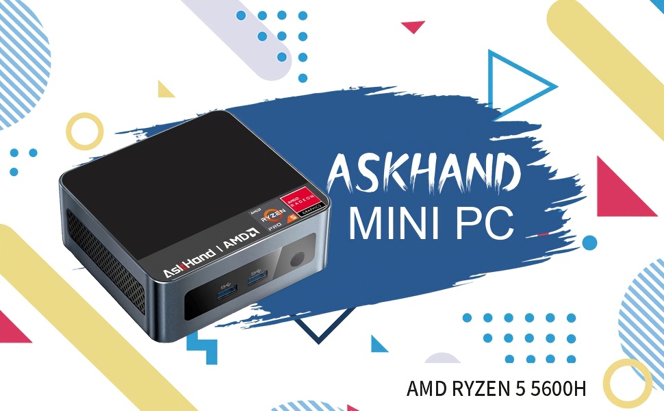 AskHand Mini PC AMD Ryzen 5 5600H 6 Core 12 Threads (4.2GHz) Operating System Pro/WiFi 6/BT-5.2/Type-C & HDTV 4K@60Hz 3 Screen Output, Home/Office/Gaming PC Dual Channel RAM 32GB, 16GB SSD 1TB, 512GB