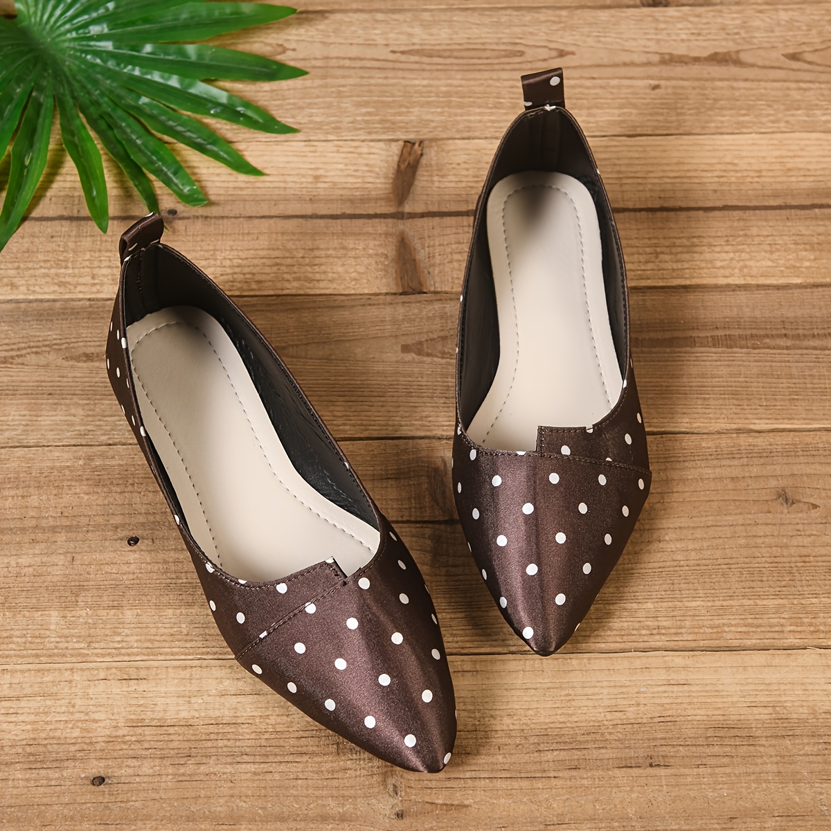 TEMU Brown Shoes, Women's Pointed Toe Polka Dot Flat Shoes, Women Shoes