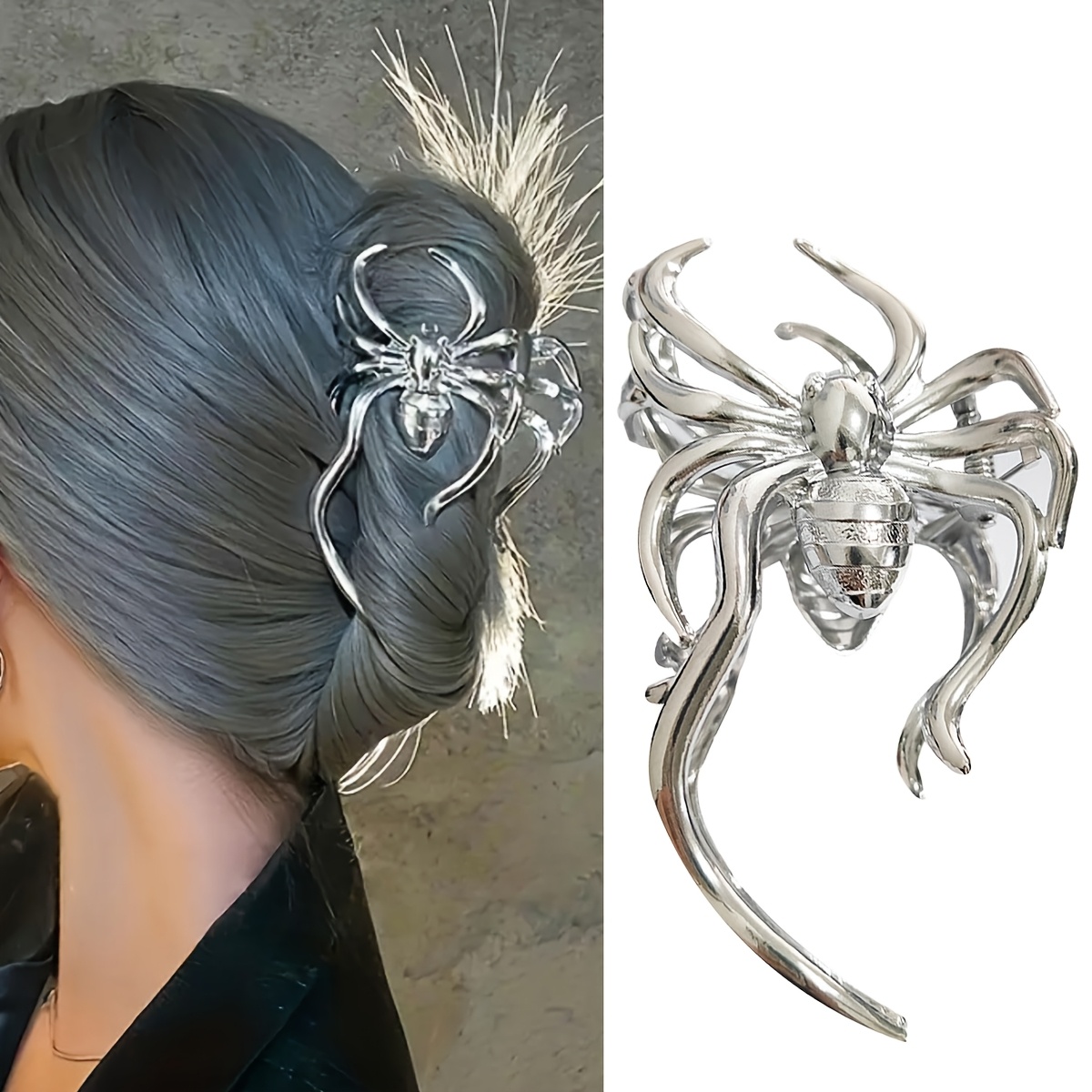 E-shop Alloy Haarspangen, 1 Stück silbernes Haar-Accessoire für Punk & Y2K Styles - Dekorative Metall Haarspange