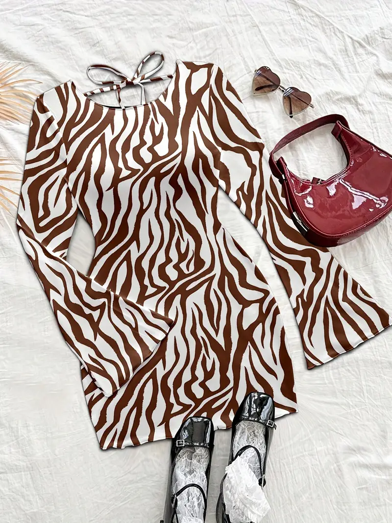 womens leopard print backless mini dress bell sleeve round - Temu Mauritius womens leopard print backless mini dress bell sleeve round - Temu Mauritius