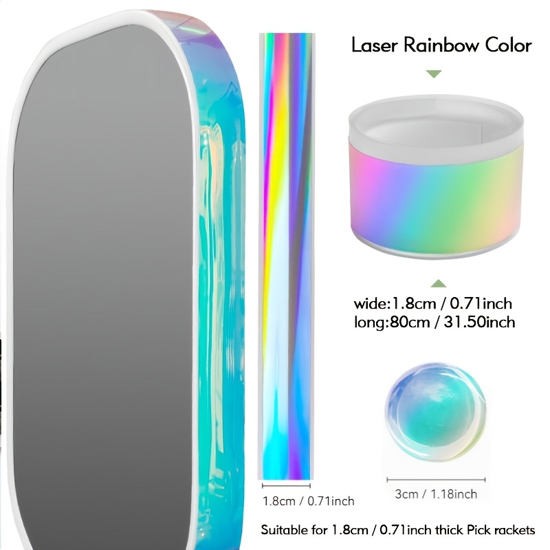 TEMU Racket Protective Edge Tape + Bottom Cover Stereo Epoxy Tail Cover Sticker 2pcs Set, Pvc -the-dark Laser Racket Protective Decorative Tape, Tail