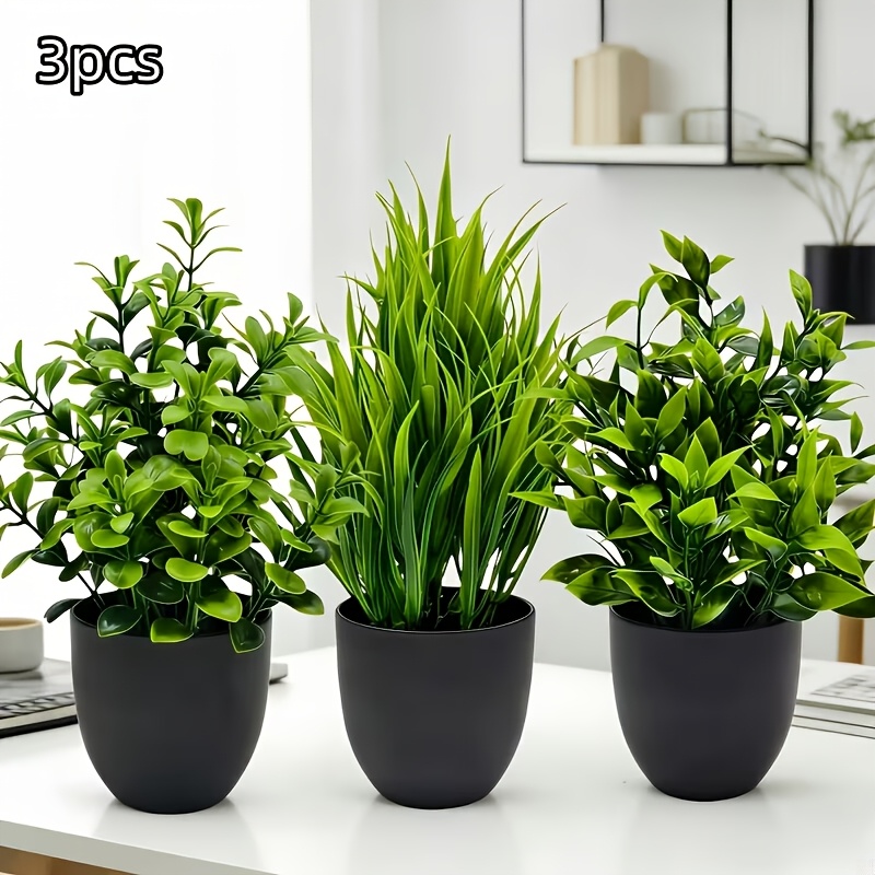 TEMU 3pcs Realistic Artificial Potted Plants Durable, Maintenance-free And Uv-resistant Artificial Greenery Suitable For Indoor/outdoor Decoration,