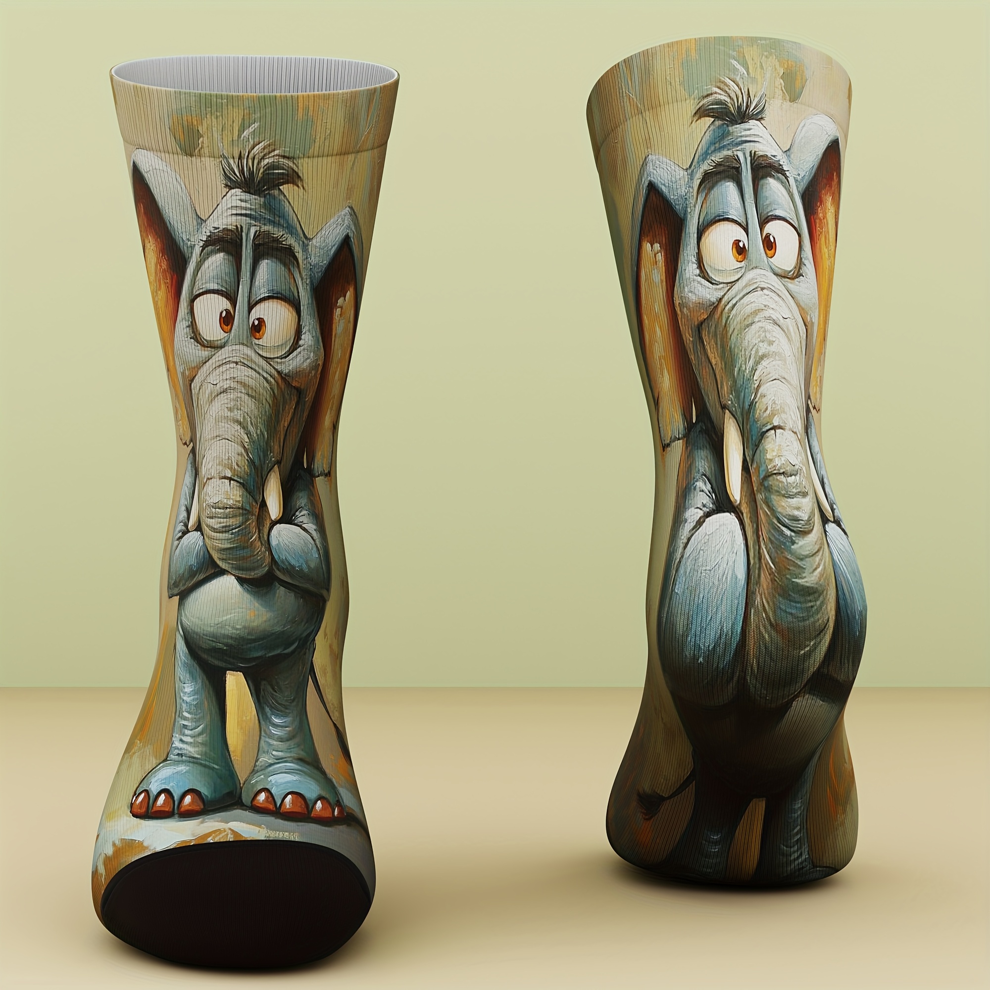 TEMU 1 Paar Unisex-Socken mit einem niedlichen Cartoon-Elefantenmuster, , neuartig interessant, mit 3D-Digitaldrucktechnik, ein einzigartiges