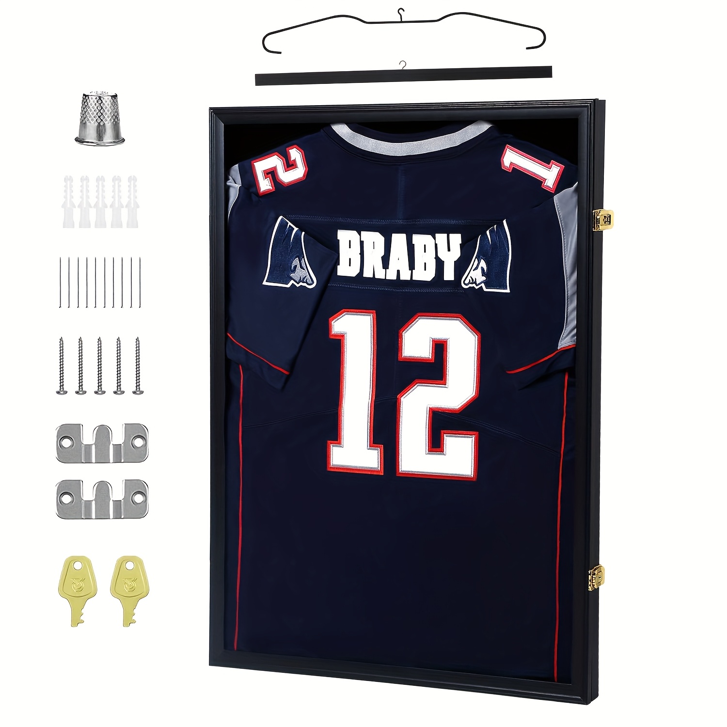 TEMU Large Lockable Uv Acrylic Jersey Display Frame Case Suitable For Baseball Basketball Football Soccer Hockey Shirts, Wood Shadow Box With Hanger
