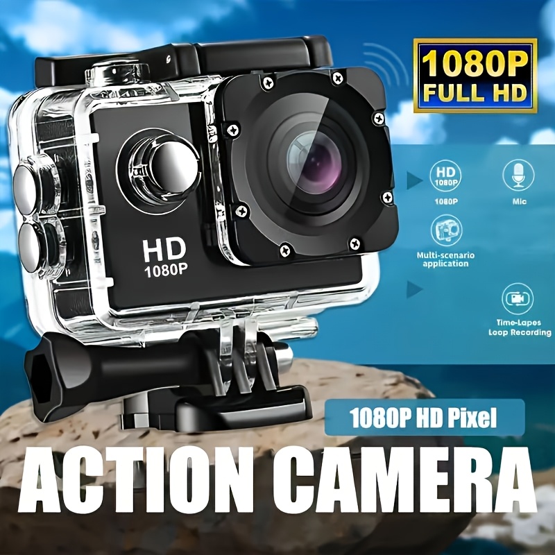 Cámara de acción de alta definición 1080P con ángulo amplio de 140° y pantalla LCD de 5.08 cm - Captura imágenes…
