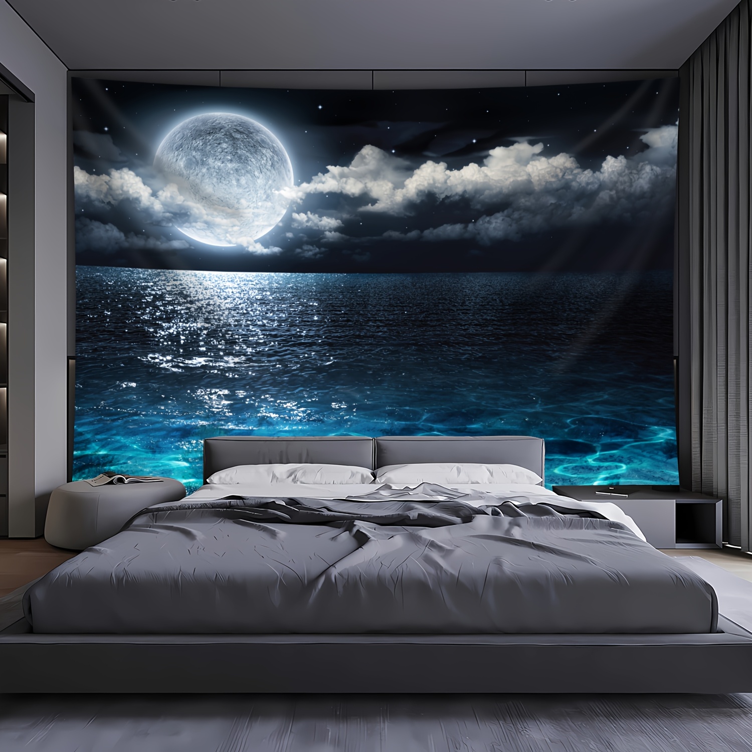 Ultra Large Sea Moon Landscape Wall Hanging Tapestry For Decor_voghion.com