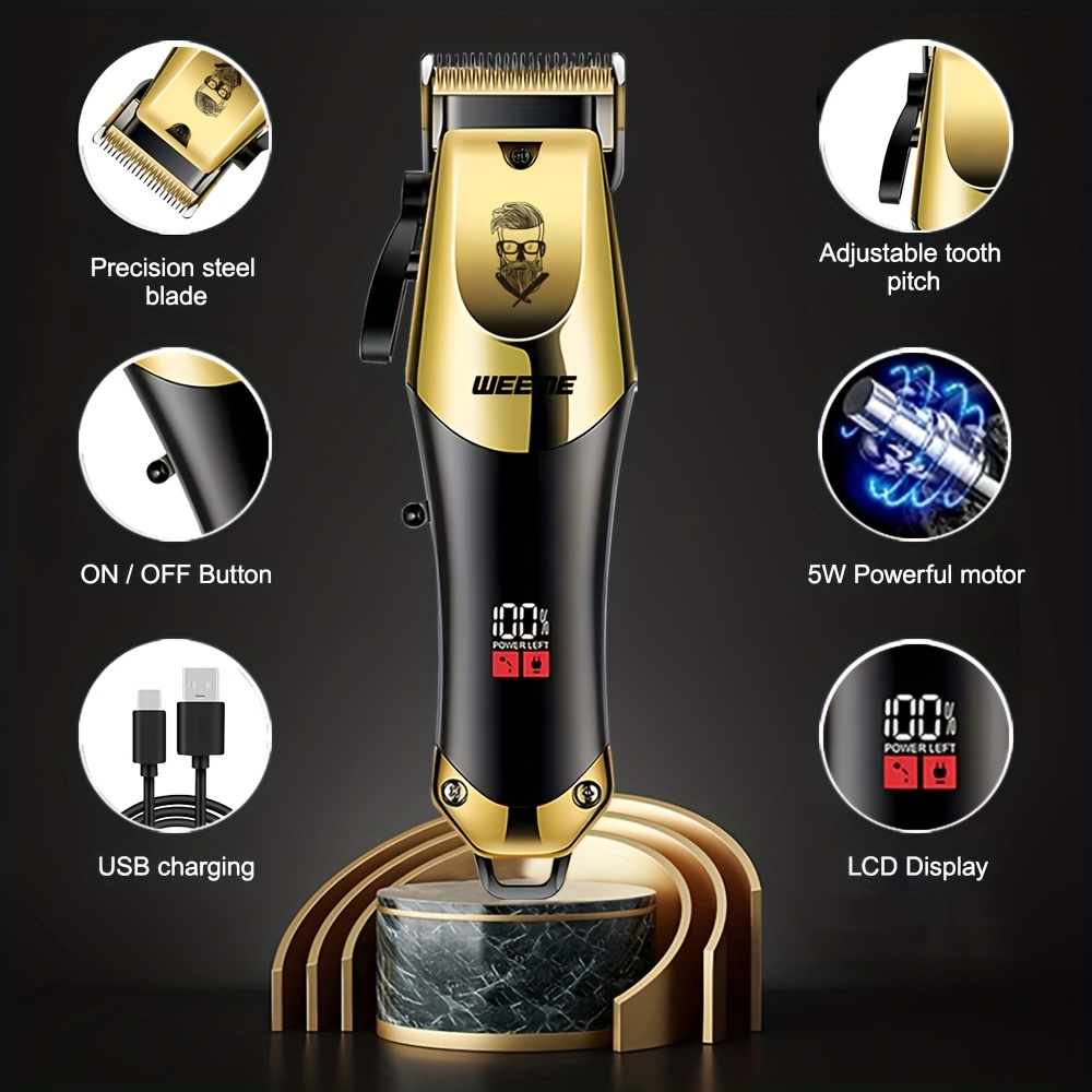 golden 3pcs 2pcs 1pc mens hair clipper set usb rechargeable hair clippers trimmer and shaver kit with guide combs cleaning brushes grooming gift set for men husband boyfriend dad valentines day gift details 5