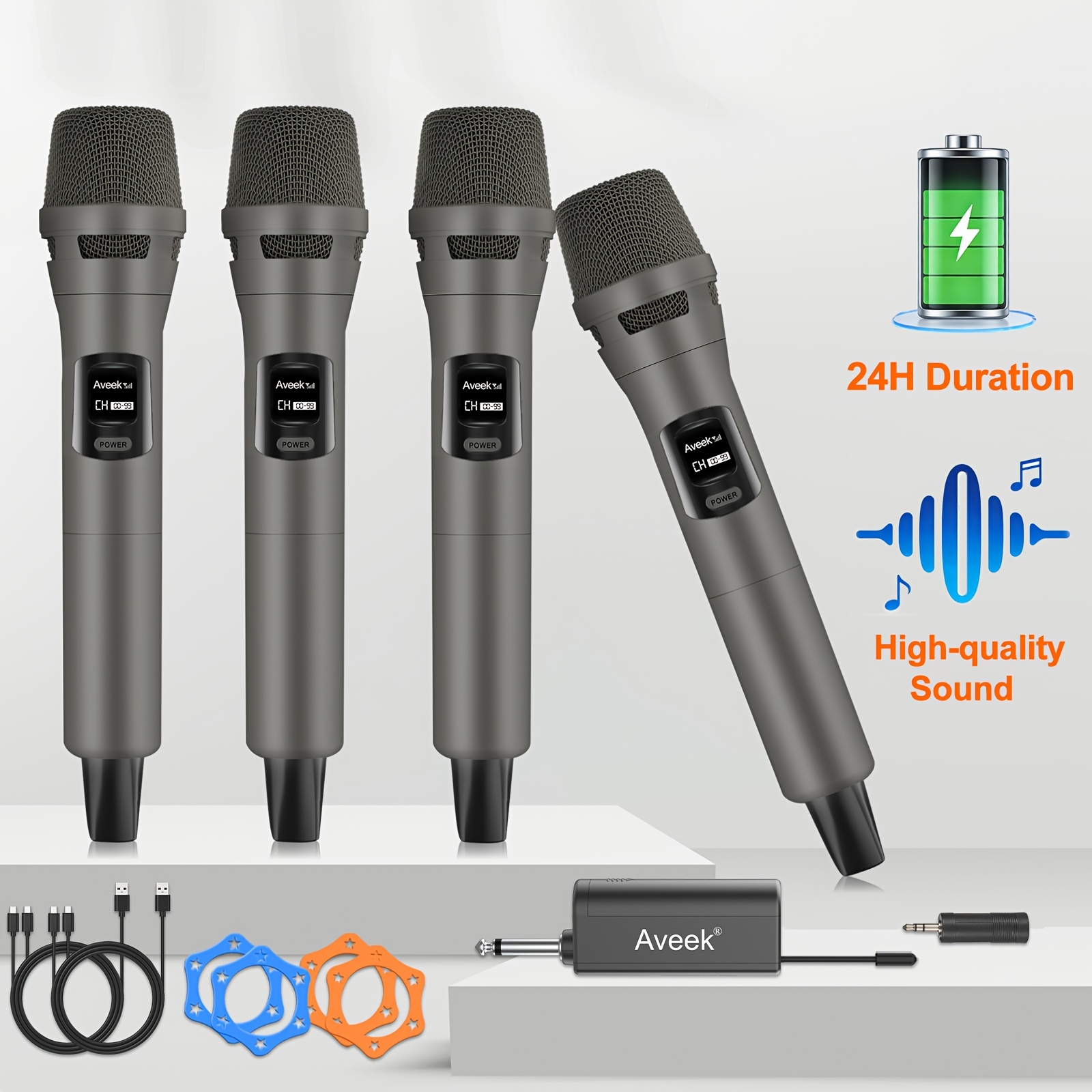 TEMU Wireless Microphone Set For Singing, Speech & Karaoke, System With Receiver, 40h , Professional Cordless Mic 4 Pack For Karaoke Machines