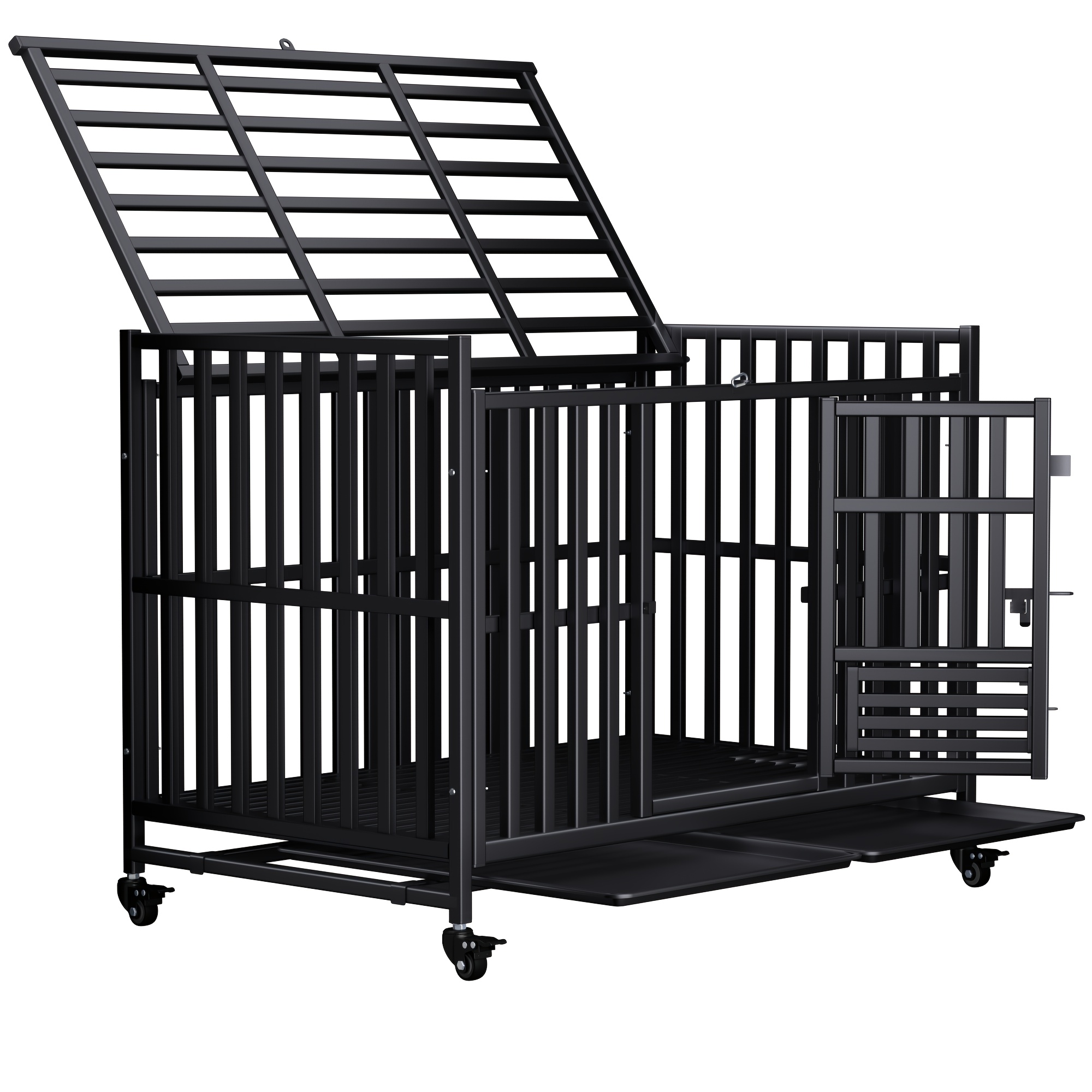 TEMU Extra Large Heavy Duty Dog Cage, 43.2 Inch - Indestructible Metal Kennel, Escape-proof, With Lockable Wheels And Triple Doors, Ideal For
