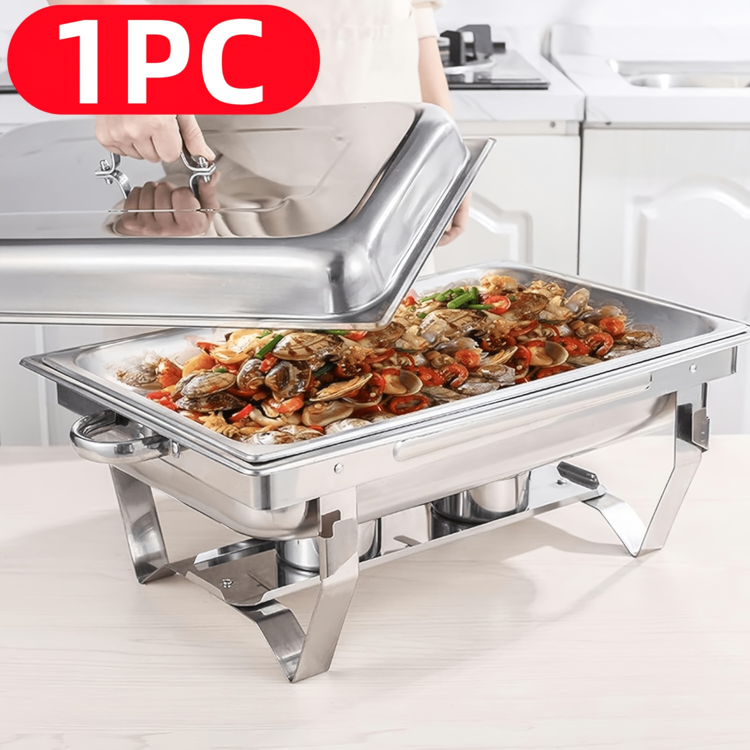 1pc Stainless Steel 9l Full Size Rectangular Chafing Dish Buffet Warmer For Catering Cooking