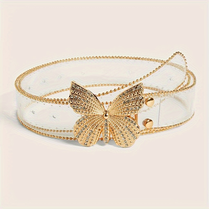 Image of Transparent Rhinestone Women's Belt Waist Belt Suitable For 70-100cm Waist Size Belt Decoration For Dresses Tops Waistband Jeans Belt Transparent Inlaid Diamonds Exquisite High-end Sense Belt