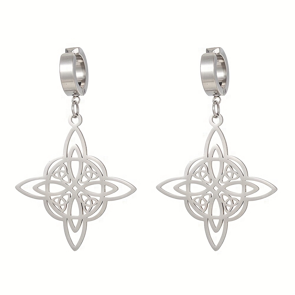 E-shop 2 Stück Damen Power 304 Edelstahl 18k vergoldete Hohl-Hexenknoten Doppelschicht Keltisches Dreieck Ohrringe ohne Piercing, geeignet für den