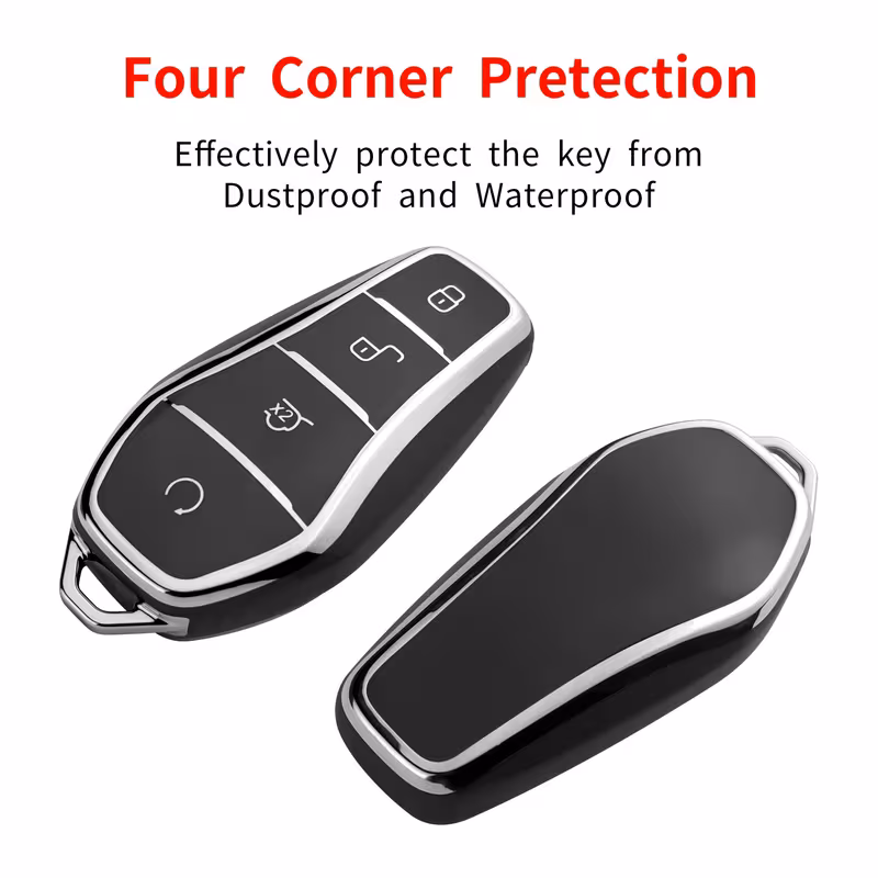 tpu key case shell for byd 3 song qin han ev tang 2018 2022 byd key protection additions 4 button remote control car key chain with key chain designs Product details 2