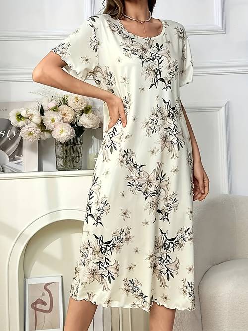 floral print short sleeve t shirt nightgown