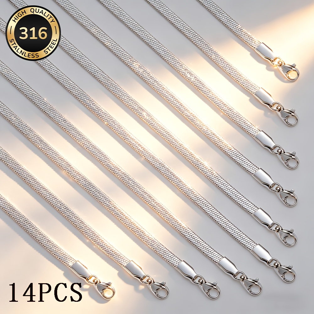 TEMU Collana a catena clavicola con lama classica in acciaio inossidabile, 14 pezzi/confezione, + di estensione da 5 cm/1,96 pollici, impermeabile,
