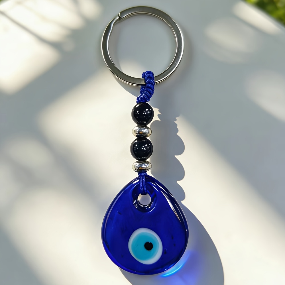 TEMU A Blue Evil Eye Keychain With Natural Obsidian Beads, Making It A Perfect Gift For Birthdays, Weddings, Valentine's Day, Holidays, And