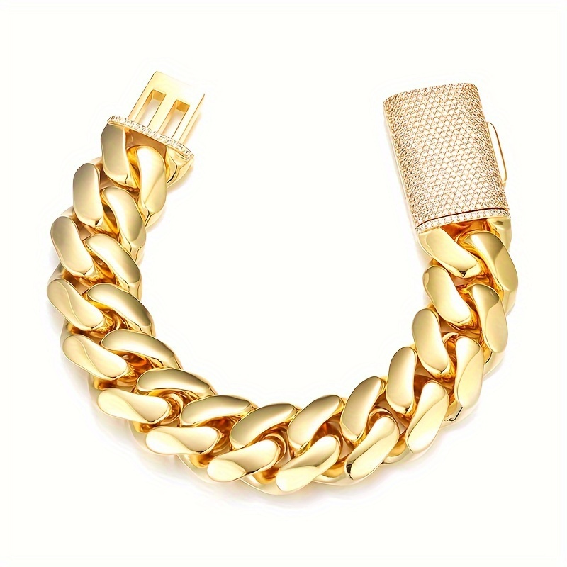 

Mens Stainless Steel Golden Cuban Chain Fashion Bracelet