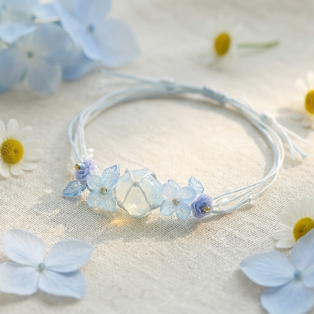 E-shop Handgewebtes Bohemian-Armband für Damen – Transparente Perlen & Rosen-Schmetterlingsanhänger, Hellblau – Ideal für den , Partys, Geschenke,