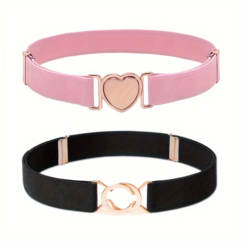 Image of 2pcs Nilaixiu Elegant Heart Elastic Belts For Girl - Adjustable, Stylish With Alloy Heart Charms, Perfect For Jeans & Dresses - Ideal Gift , Nilaixiu