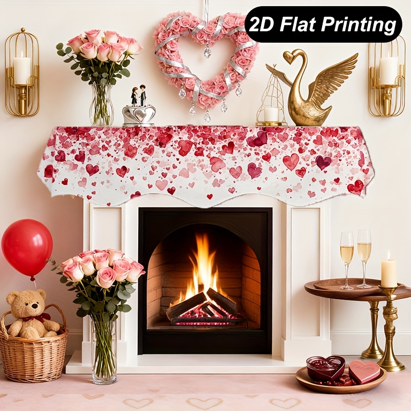 TEMU 1pc, Valentine's Day Fireplace Scarf Featuring A , Measuring 78.7x19.6 Inches, Made Of Polyester, Perfect For Decorating Fireplace Mantels,