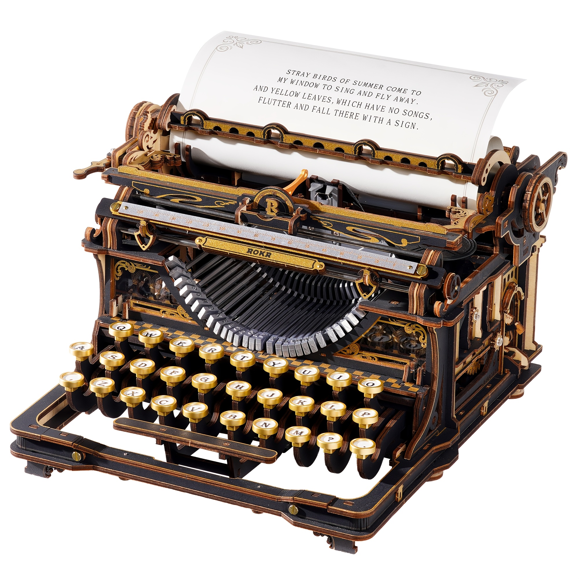 Image of Robotime 3d Wooden Mechanical Puzzle, Vintage Typewriter Assembly Model Kit, Diy Craft & Desktop Decor, Father's Day Gift, Premium Present For Male Craft Lovers