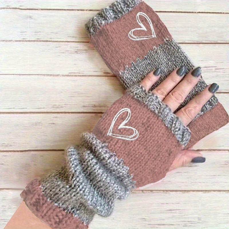 E-shop Herbst- und Winter-Herzstickerei Farbblock Retro Warme Fingerlose Handschuhe