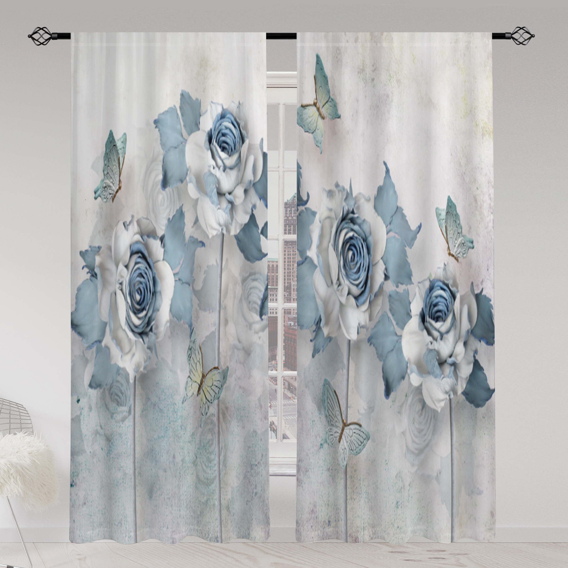 

2pcs, Three-dimensional Flower Butterfly Printed Translucent Curtains, Multi-scene Polyester Rod Pocket Decorative Curtains For Living Room Game Room Bedroom Home Decor Party Supplies