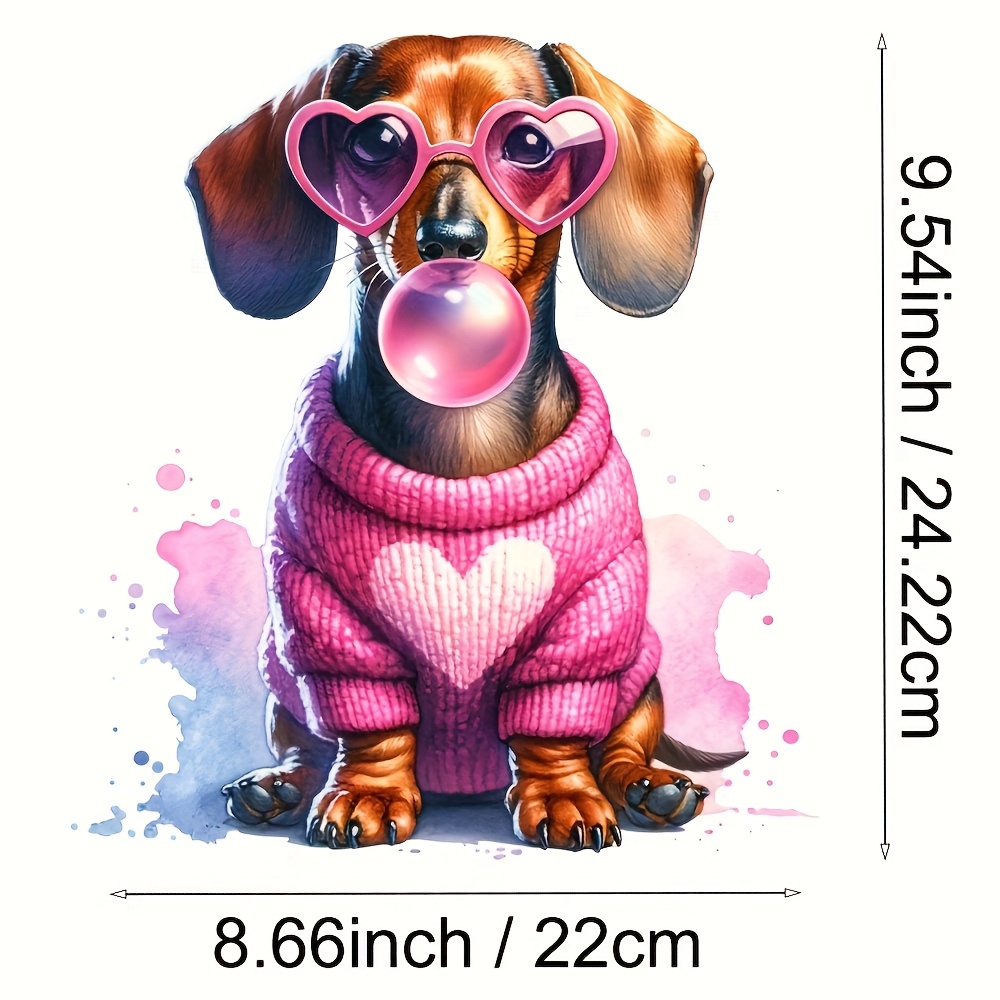 Image of 4-pack Dachshund Dog Iron-on Transfers, Mixed Color Vinyl Patches With Heart Sweater, Glasses & Bubble Blowing Design, Diy Applique For T-shirts, Jeans, Masks, Backpacks